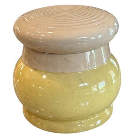 Antique yellow ware crock with lid - Picture 3 of 17